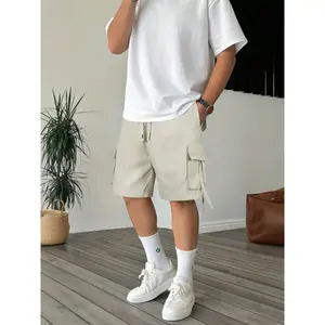 Men's Beige Classic Cargo Shorts, Wrinkle-Resistant Quick Dry Breathable Shorts, Relaxed Fit Multi-Pocket Side Tape Cargo, Viral Summer OOTD Essential for Daily, Outdoor Workout & Training Menswear
