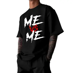 Men’s “Me vs Me” Graphic T-Shirt Casual Street Style Short Sleeve Crew Neck Tee Bold Letter Print Fashion Top for Everyday Wear