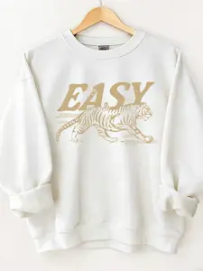 Vintage Boho Tiger Graphic Crewneck Long Sleeve Casual Sweatshirt for Unisex, Soft Relaxed Fit Pullover for Fall & Winter, Perfect Valentine's Day Gift