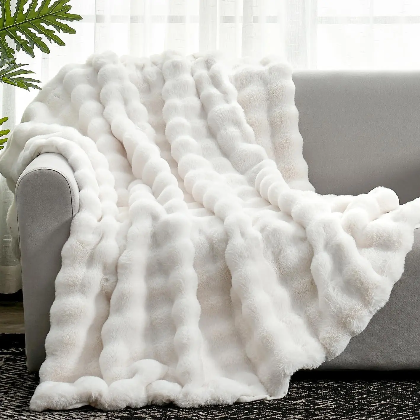 【Father 's Day Gift】MACINSO Ultra Plush Rabbit Faux Fur Throw Blanket Bed, All Season Comfort,The Cozy Cloud Blanket,Luxury Sherpa Bubble Throw Blanket, [1000GSM] Oversized Rabbit Fur Throw -Ultra Soft & Warm Blanket for Adults, Couch, Bedding
