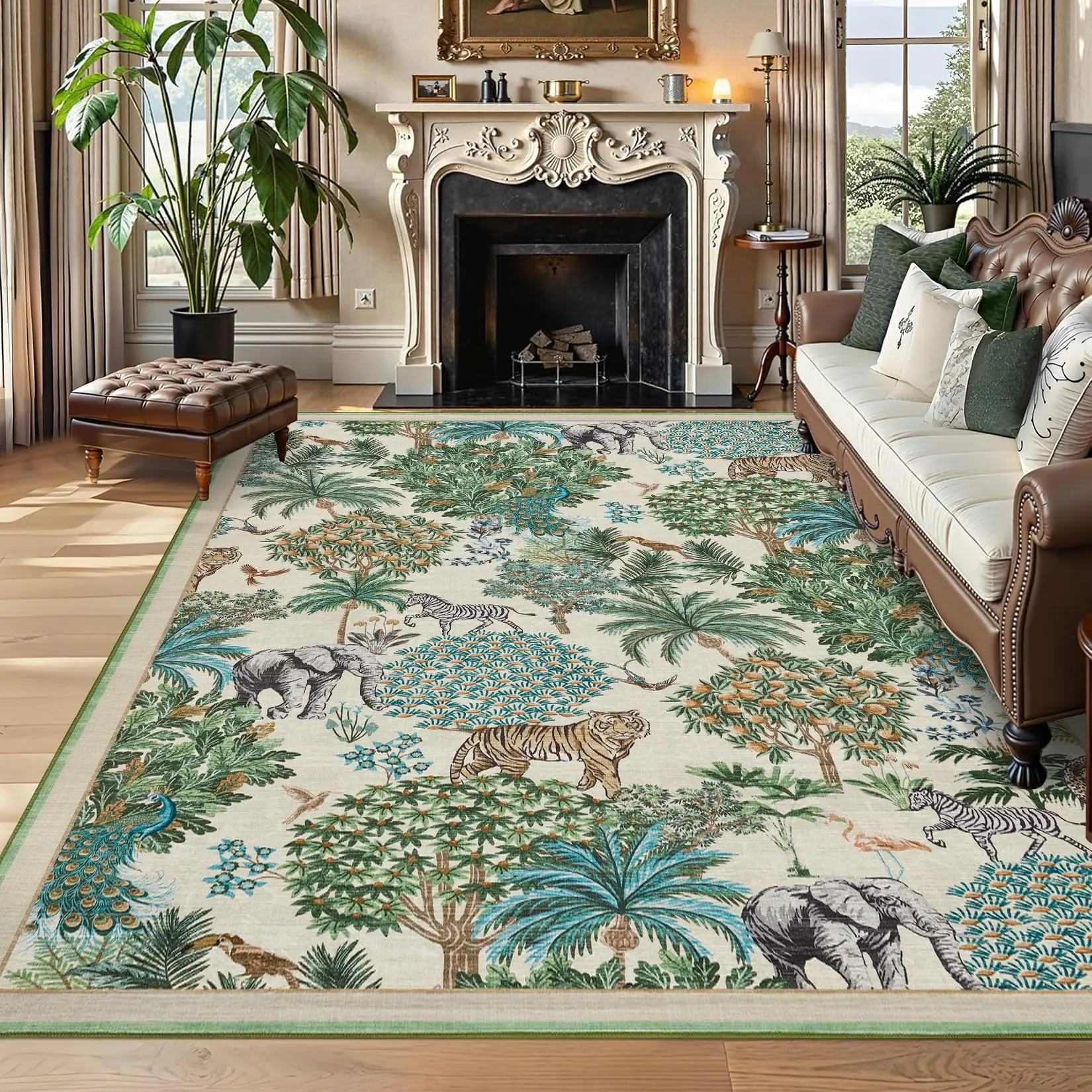 GARVEE Modern Printed Area Rugs For Bedroom Vintage Soft Room Decor Washable Non-Shedding Carpet For Living Room Indoor Low Pile Non Slip Rug 10x13 ft Beige