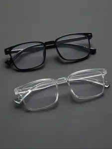 Men's Modern Minimalist Geometric Transparent Glasses, 2 Pairs Casual Basic Eyewear for Driving Office Reading Outdoor Activities, Square Frames Eyeglass