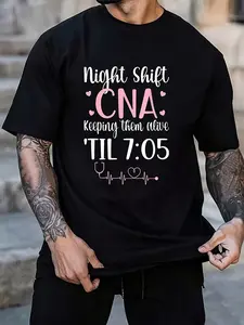 Night Shift Cna Nursing Assistant T-Shirt| Women'S Men'S Black Vacation Crew Neck Short Sleeve Classic Fit Holiday Tee, Breathable, Sweat-Wicking, Soft, Suitable For Daily Commutes, Loungewear, Casual Wear, Plus Size
