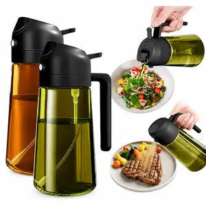 2-in-1 Oil Sprayer & Dispenser Set of 2 , Light-Blocking Olive Oil Spray Bottle for Cooking, 16oz Glass Oil Bottle for Air Fryer, Kitchen Gadgets, BBQ & Salad