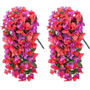 2pcs Faux Bougainvillea Plants, UV Resistant Artificial Flowers with Long Vines for Spring Summer Outdoor Decor, Valentine's Day, Front Porch, Patio, Balcony, Planter Urn, Garden Yard, Hanging Home Decor