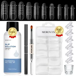 Morovan 2.5oz 75ml Slip Solution Kit with Nail Froms for Poly Gel - Nail Slip Solution Anti-Stick Gel Solution Liquid with Dual-Ended Brush Poly gel Liquid for Beginner