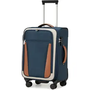 Carry  Luggage 20 Inch Softside Expandable Suitcase with Front Pocket, 22x14x9 Airline Approved Rolling Lightweight Travel Suitcases with Wheels & TSA (Deep Blue-)
