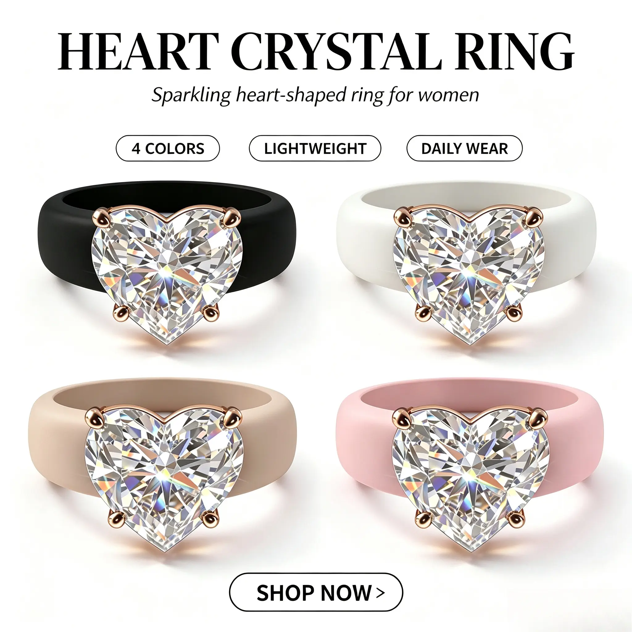 Women's Modern Elegant Silicone Ring - Silicone Base, Large CZ Gemstone, Rose Gold Setting, Comfortable Wedding Band Alternative, Everyday Wear, Perfect Gift for Her