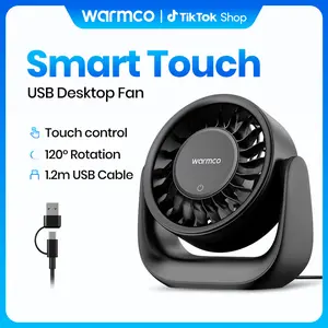 Warmco USB Desk Fan with Touch Control, (USB Powered Only, No Battery) Small Personal Desktop Fan, USB-A & USB-C Plug, 3 Speeds Strong Airflow, Quiet Table Fans for Home Office Dorm