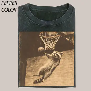 Raccoon jumps up to slam dunk the basketball shirt, Animal memes Retro Graphic Tee, Vintage Funny Raccoon Expression Graphic Tee, Cute Raccoon Meme Unisex Retro Top,Fun Pet Humor Gifts Menswear Underwear