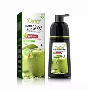 Apple Black Hair Dye Shampoo for Gray Hair, DEXE Semi-Permanent Hair Color Shampoo for Women and Men, Simple to Use and Lasts 30 Days-Fast Acting, Herbal Ingredients and Ammonia Free (14 Fl oz)