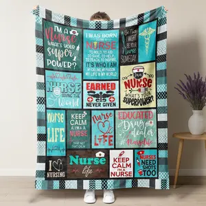 Teal Nurse Life & Inspirational Funny Sayings Patchwork Fleece Blanket,Nurse Gifts for Women,Nurse Throw Blanket for Nurse Week Christmas Day,Nursing Graduation Appreciation Practitioner Gifts Throw Blanket