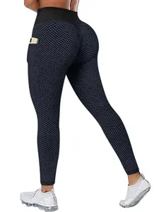 Women's Trendy Honeycomb Pattern Tight Fit Casual Sport Yoga Pants with Pockets, High Waist Skinny Trousers for All Seasons