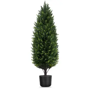 3FT Tall Artificial Topiary Cedar Trees Outdoor Decoration, Faux Tree Pine Shrubs Plants Indoor Decor, UV Resistant Realistic Fake Bushes Cypress for Front Porch Door Offices Home Display