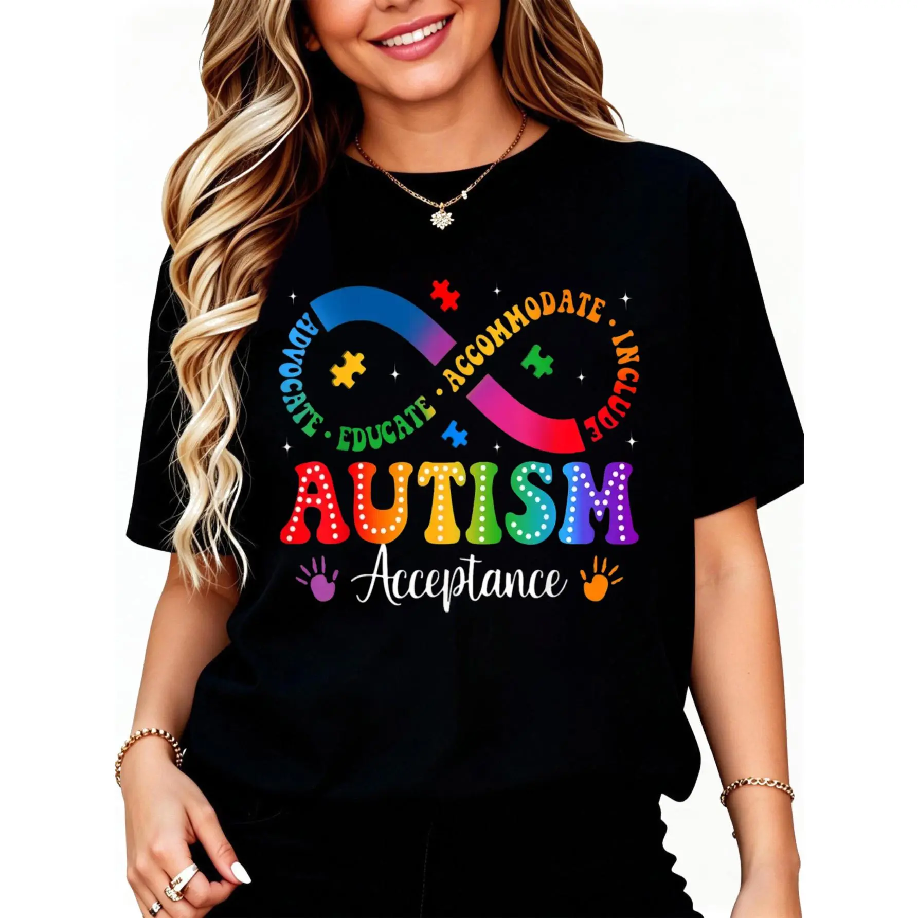 100% Cotton Autism Awareness Acceptance Shirt Infinity Symbol Men Women T-Shirt