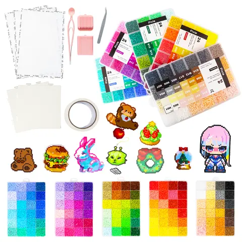 PixieCraft 2.6mm Fuse Beads Kit - Craft Supplies for Adults, 48/72/96/120 Colors Starter Combo, 60000 Beads (500ct/Color), 3pcs Ironing Mat, 1pc 5cmx20m Making Tape, Premium Tool Set for Pixel Art, Home Decor