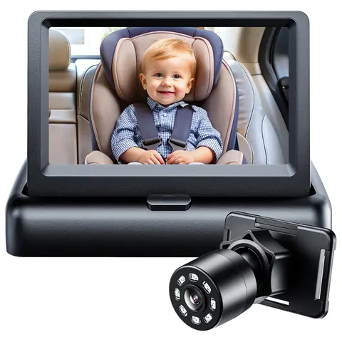 Car Interior Rearview Mirror Camera with 4.3'' HD Display, 360° Rotatable Backseat Camera, 120° Wide Viewing Angle, IR Night Vision, Easy Snap Installation, Video Surveillance, Driving Safety Companion