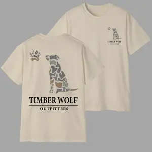 New Released Local Timber Wolf Outfitters Camo Dog Shortsleeve T-shirt - Shirt With Dog and Paw Print Design, Trendy Casual Cotton Tee for Men and Women, Unisex Outdoor Hunting Style, Menswear Streetwear Top