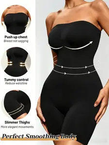 Women's Soft Breathable High Stretch Bodysuit, Solid Color Strapless Seamless Sculpting Body Shaper, Anti Slip Tummy Control & Butt Lifting Jumpsuit, Comfortable Invisible Under Outfits Shapewear, Body Shaping Underwear