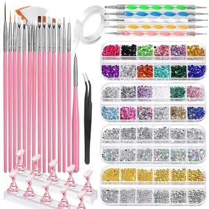 Nail Art Tools, Acrylic Nail Brush, Nail Stand, Nail Gems And Rhinestones, Nail Holder For Painting Nails, 15 PCS Nail Art Brushes, Nail Dotting Tool, Nail Tools, Nail Design Tools