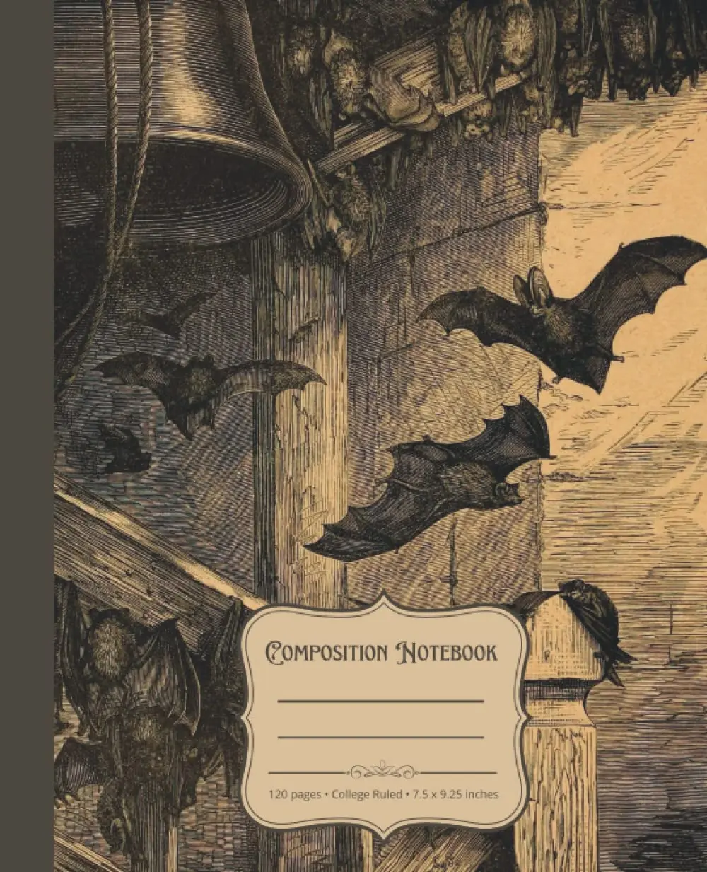 Composition Notebook: Vintage Gothic Bat Illustration Journal with 120 Cream Colored College Ruled Pages