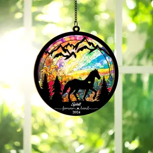 Horse Memorial Suncatcher Ornament, Personalized Sympathy Gift for Horse Lovers, Window Hanging Keepsake for Pet Loss SUN HORSE 03
