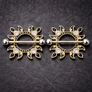 Gold Plated Jeweled Flaming Sun Nipple Shield