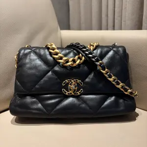 Pre-owned CHANEL Medium Black 19 Bag With Microchip Complete Full Set HK A026