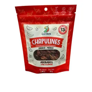 Lorikos. Natural chapulines (grasshoppers). Adobados (Chili & Limon).