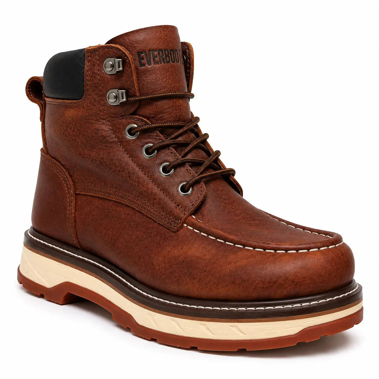 Ever Boots Timber Moc Toe Men's Work Boots - Lightweight, Slip-Resistant, Heavy-Duty, All-Day Comfort, Breathable Mesh Lining, 2-Tone Cushioned Outsole