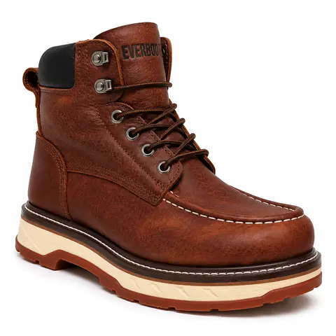 Ever Boots Timber Moc Toe Men's Work Boots - Lightweight, Slip-Resistant, Heavy-Duty, All-Day Comfort, Breathable Mesh Lining, 2-Tone Cushioned Outsole