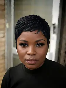 Pixie Cut Human Hair Wigs Gifts Burgundy Machine Made Short Straight Layered Wig for Women Natural Daily Party Cosplay Gift Use