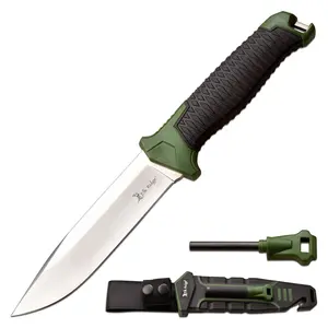 Elk Ridge Alpine - Bushcraft Knife – 5.5" Drop Point Blade with Nylon Fiber Handle, Full Tang, Injection Molded Sheath with Ferro Rod and Rope Cutter – ER-APFIX001