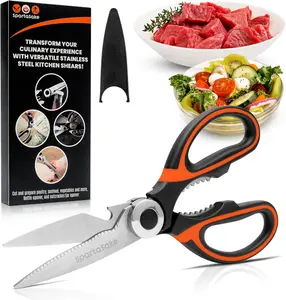SpartaSake 2-Pack Premium Stainless Steel All Purpose Kitchen Shears with Sleeve - Heavy Duty Ultra Sharp kitchen Scissors for Food-Multipurpose Food Scissors for Meat Poultry Vegetable (Black-Orange)