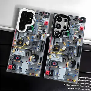 Casing For SAMSUNG GALAXY S22 S23 S24 FE ULTRA PLUS Curry Hard TPU PET PC AcrylicCreative circuit board Black Silver Stylish Shockproof Protection Anti-Drop Phone Cases Shell Cover  Protective Cellphone Smartphone Protector Screen Protector