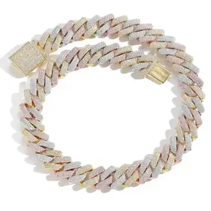 Necklace Hip Hop 20MM Iced Out Tri Color Rose Miami Strip Cuban Chain Hip Hop Men's Necklace