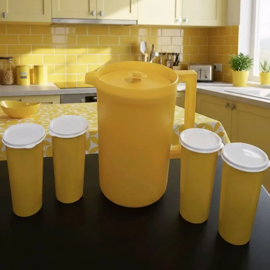yellow pitcher and glasses set