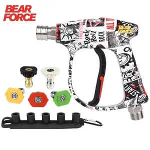 Bear Force High Pressure Washer Gun 3000 PSI Max, Color Painted Power Washer Short Gun M22-ID14mm with 1/4 Inch Quick Connector & 5 Spray Nozzles, Car Wash, Car Cleaning, Car Care Detailing ergonomic handle