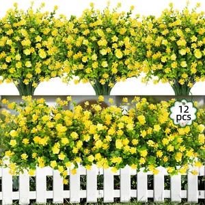 12 Bundles Artificial Hanging Flowers for Outdoors Decoration Fake Flowers UV Resistant Faux Plastic Greenery Eucalyptus Plants for Spring Summer Garden Patio Indoor Outdoor Home Decor