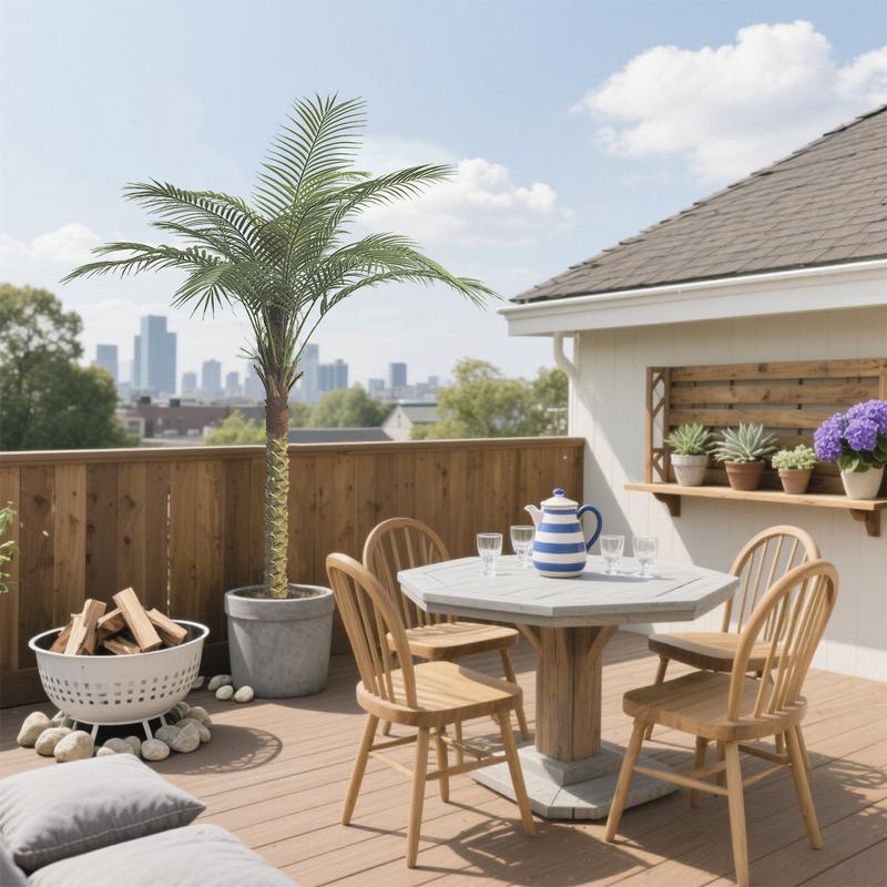 5,6,7,8,9ft Artificial palm trees, easy to assemble, suitable for indoor and outdoor home decoration, tropical palm tree courtyard swimming pool layout.(set of 2)