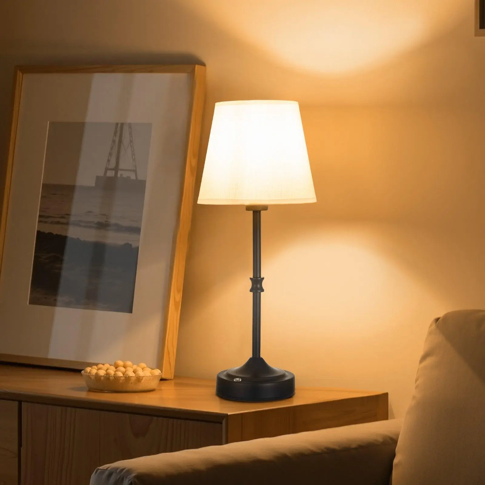 Black Cordless Rechargeable Table Lamp with 5200mAh Built-in Battery, 3-Level Brightness, Fabric Shade, 2700-3000K Color Temperature for Bedroom, Restaurant, Home Decorative Lighting
