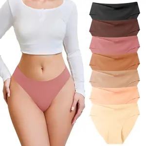 4/7 Pack Seamless No Show Underwear for Women Soft Stretch Mid Waist Bikini Panties with Cotton Crotch Invisible Breathable Comfortable