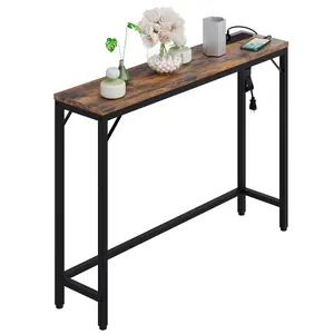 Garvee Modern Industrial Console Tables with Charging Stations and USB Ports, Narrow Designs for Entryway, Hallway, Living Room, or Behind Couch, Metal Legs, Easy Assembly, Available in White, Rustic Brown, Black, and Grey