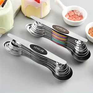 9/8 Set of Double-Sided Magnetic Stainless Steel Measuring Spoons, Kitchen Measuring Utensils, Suitable for Liquids and Dry Ingredients, Ideal for Spice Jars, with Accurate Measurement