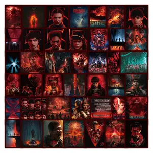Stranger Things Season 5 Commemorative Wall Stickers Set 50 Pieces Red Tone Cartoon Graffiti Anime Thriller Decor for Notebooks Laptops Walls Luggage Holiday Gift
