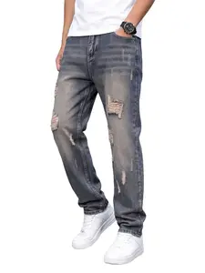 Men's Distressed, Loose-Fit Straight-Leg, Trendy High-Street Slimming Jeans summerwins,summerwins