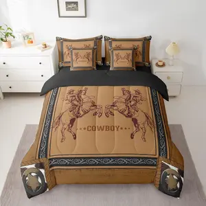 Feelyou 7-Piece Western Comforter Set with Sheets - Ultra-Soft Touch Microfiber Luxe Multi-Size Bed-in-A-Bag, Cowboy Theme Rustic Farmhouse Decor, Vintage Brown Texas Star Bedding Set