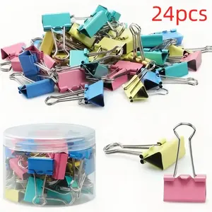 24 Pcs Medium Size Loose-Leaf Binders in Multi-Colors, Ideal Office and School Supplies, Durable Paper Clips and Clips Set, Fastener Clip, Paperclip