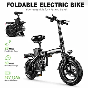 E-Bike for Adults 650W Peak 50-Mile Range Foldable 2-Seater  Key Lock Puncture-Proof Tires City Commute Outdoor Adventures Commuter E Bike with 48V 15Ah Battery