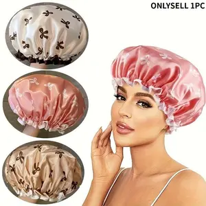 Waterproof Double Layer Thick Women's Large Bath Cap, Hair Care Hat for Washing Face, Drying Hair, Makeup, Cooking, Reusable Long Hair